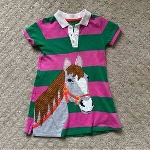 Mini Boden horse appliqué rugby polo stripe dress size 3-4